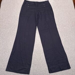 Max Studio 100% Linen Wide Leg Sailor Pants Womens 8 Coastal Beach Button Front‎